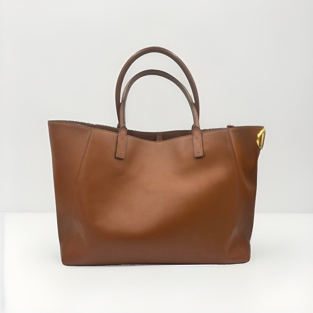 Valentino Garavani Escape VLogo Large Brown Leather Tote Bag Gold Hardware
